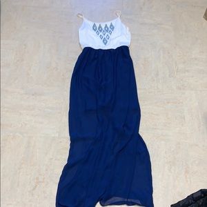 White and blue maxi dress